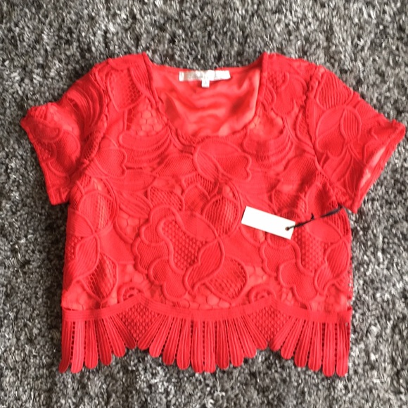 NWT Lovers and Friends coral red crop top - Picture 2 of 3